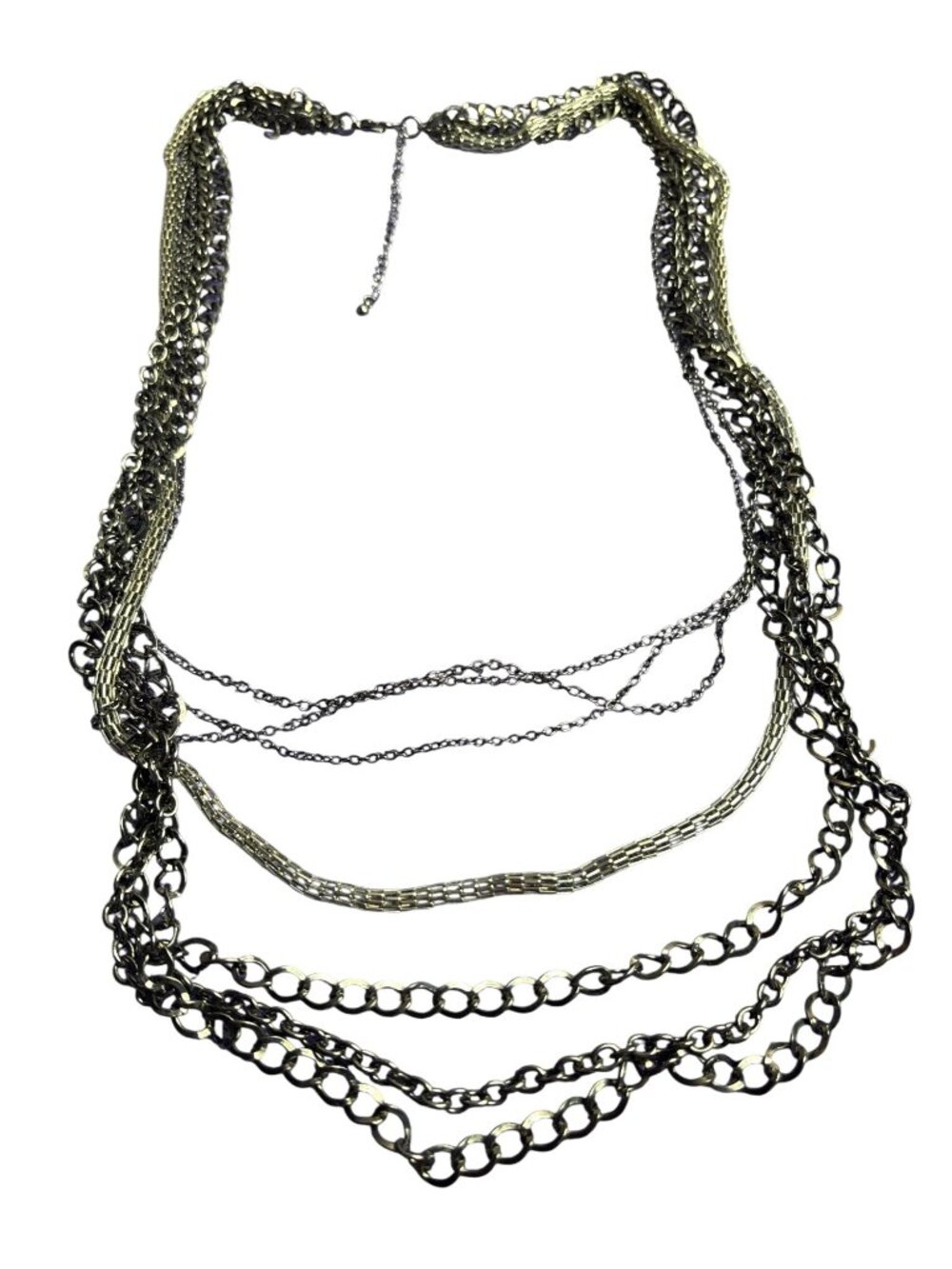 7 Strand Gunmetal Silvertone Chain Necklace Mesh Shortest 28 in Longest 36 in